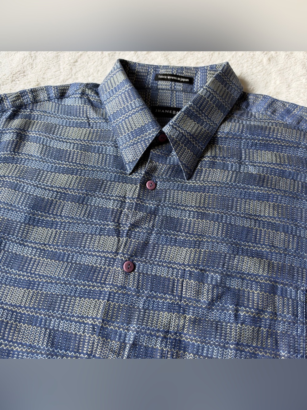 Jhane Barnes Shirt Mens XL Blue Geometric Abstract Woven Japan Fabric Vintage LS